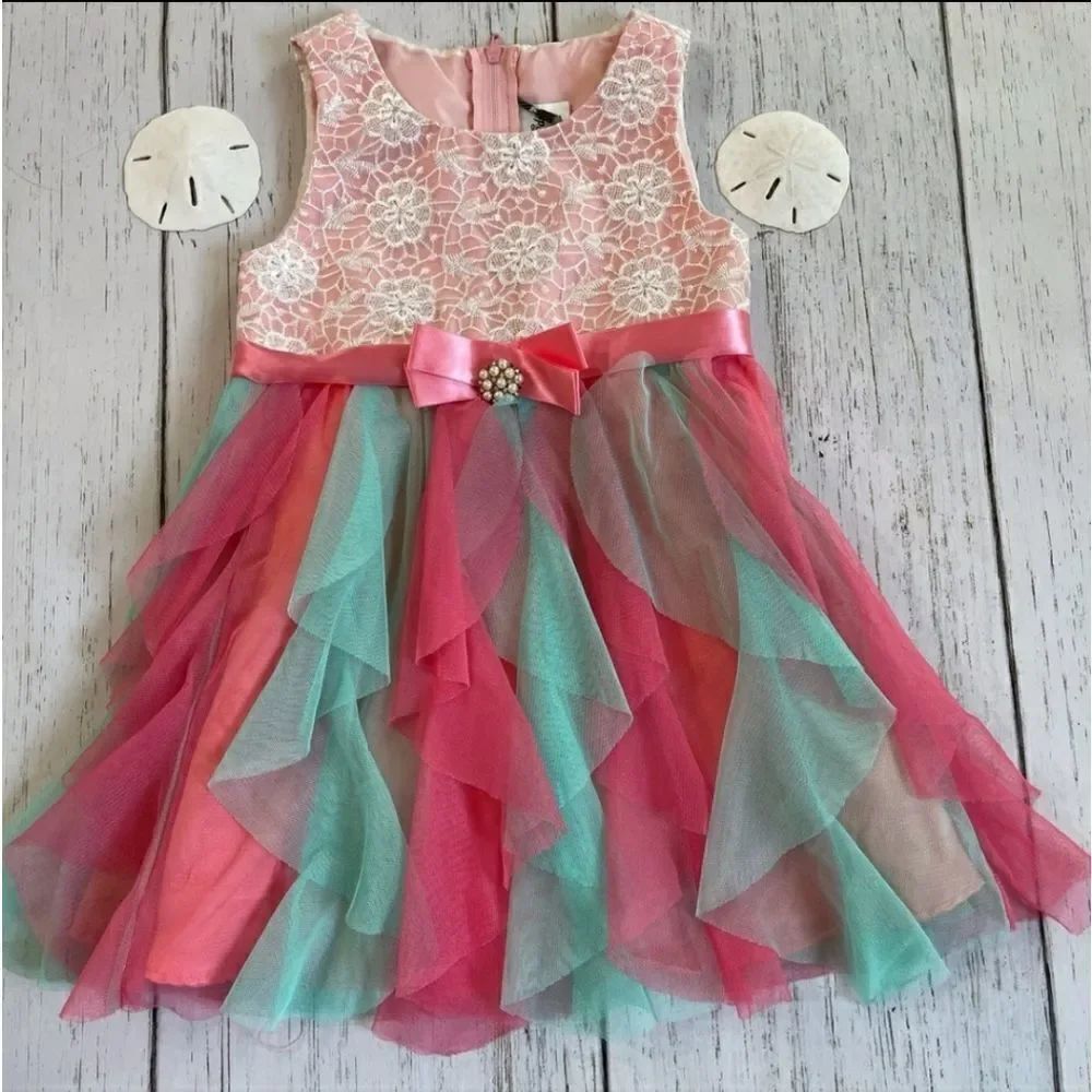 Super Cute and Colorful Rare Editions Lace and Tulle Dress Sz 2T